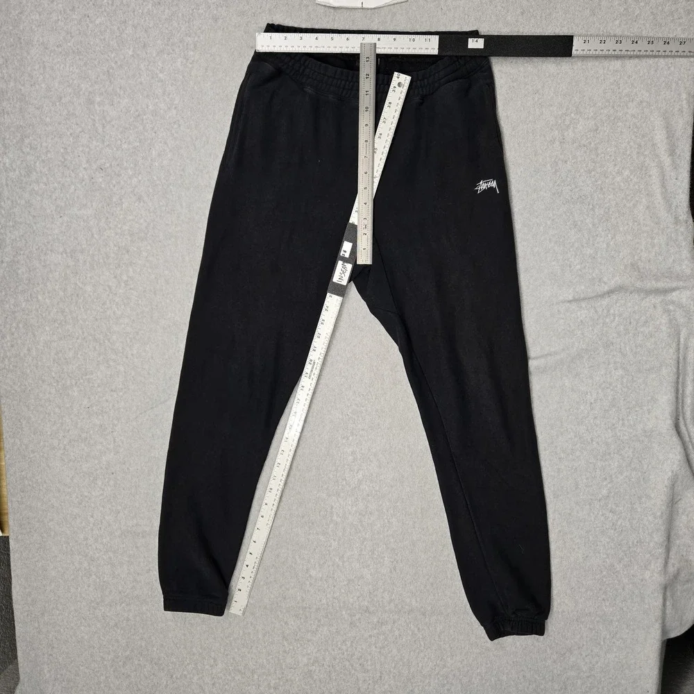 Stussy Men Activewear Pants M Black Embroidered Sweatpants Fleece READ